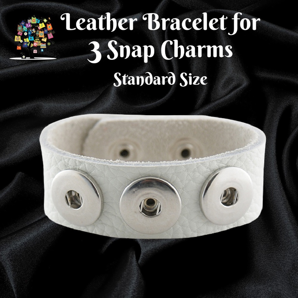 Snap Charm Bracelet White Leather Soft Textured Bracelet - 22 cm (Small) - Picture 1 of 3